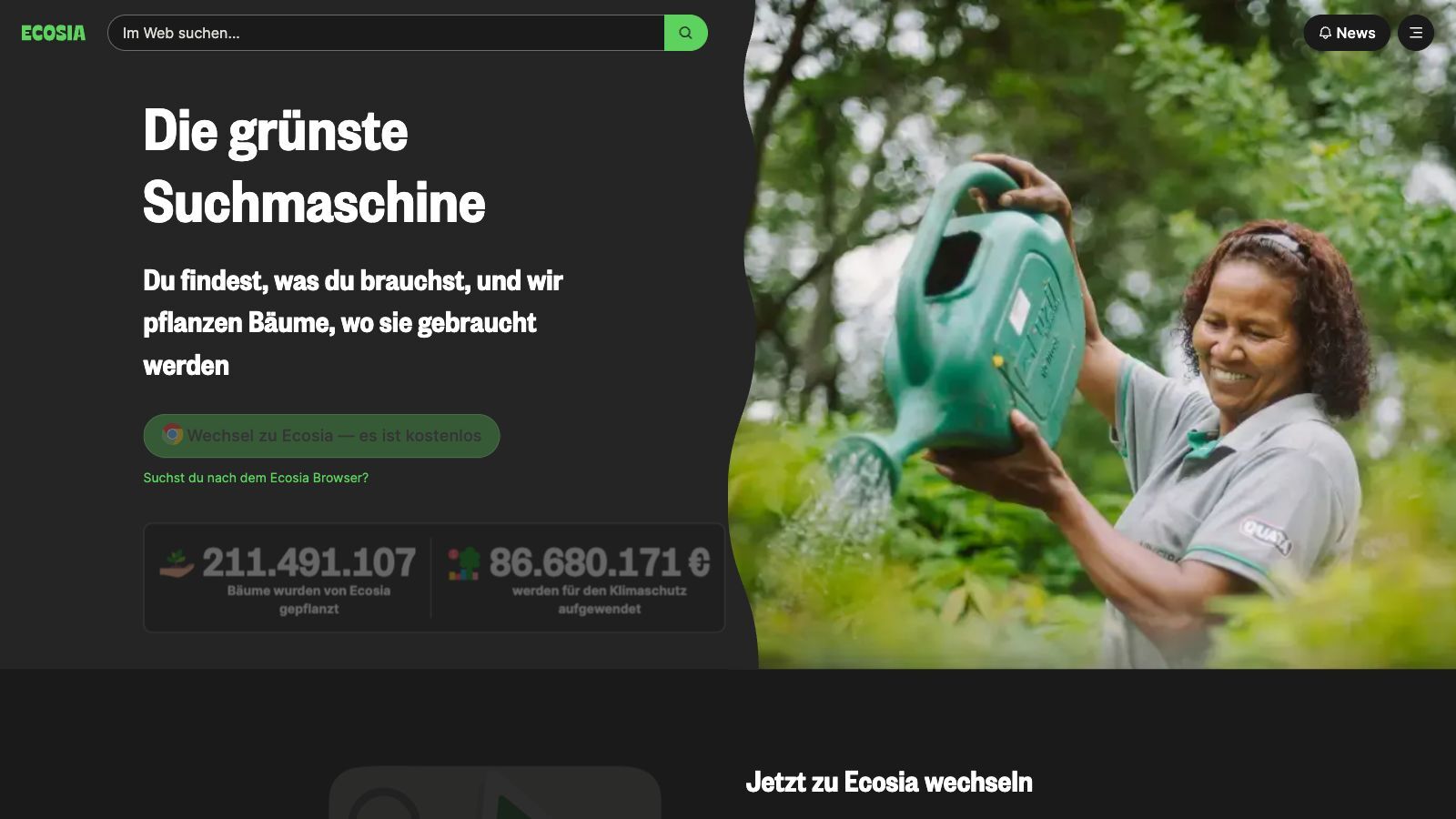 Startseite Suchmaschine Ecosia