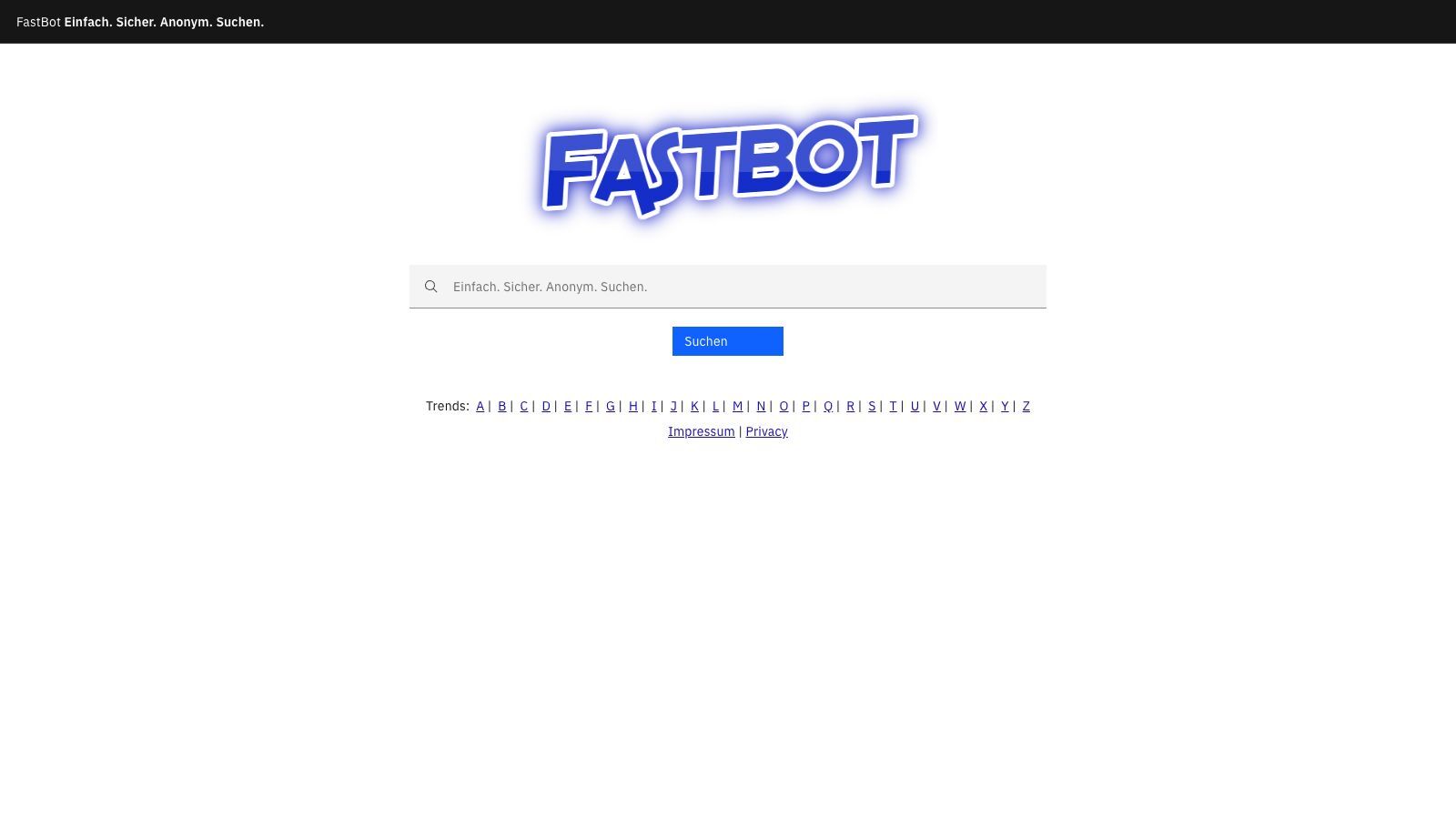 Startseite Suchmaschine Fastbot