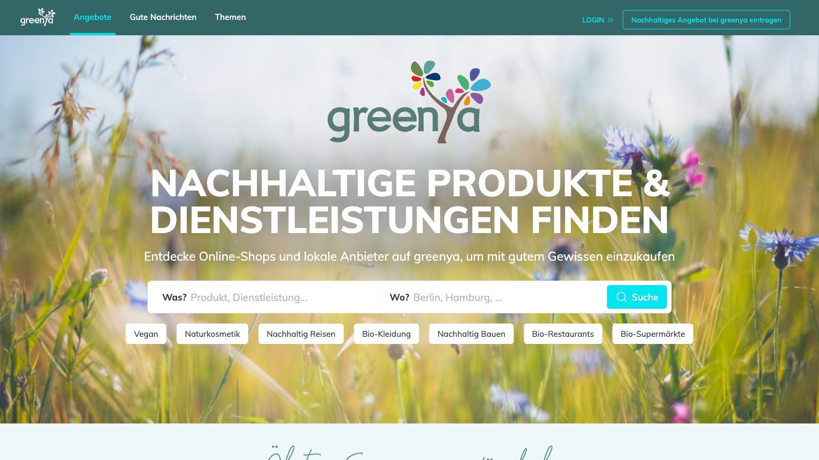 Startseite Suchmaschine GreenYa