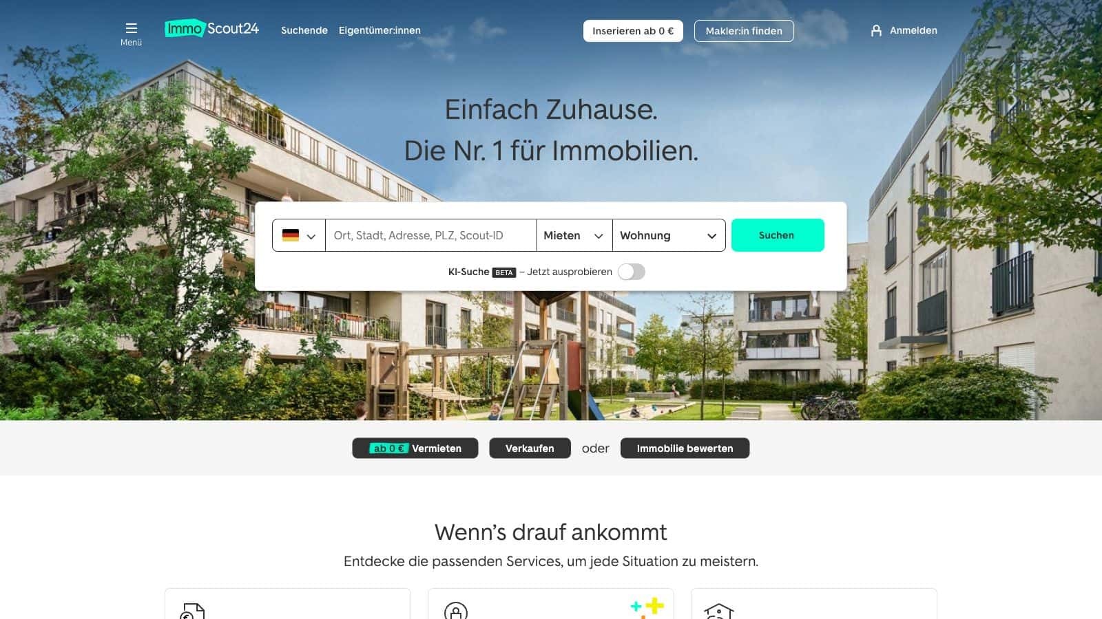 Startseite Suchmaschine ImmobilienScout24