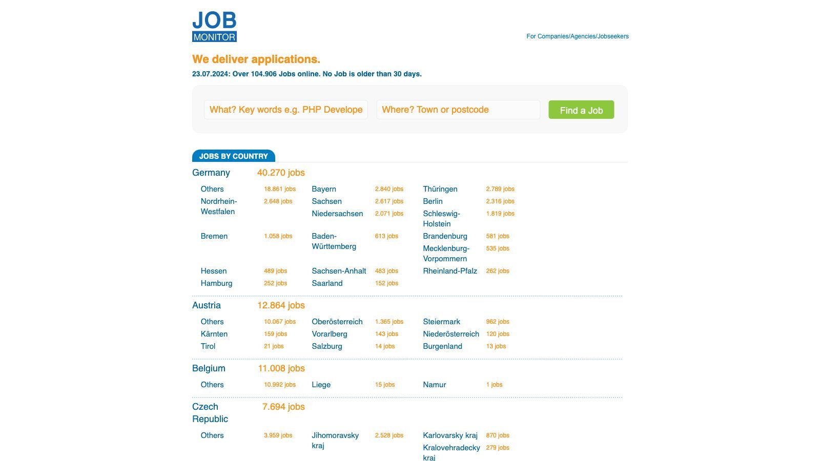 Startseite Suchmaschine JobMonitor