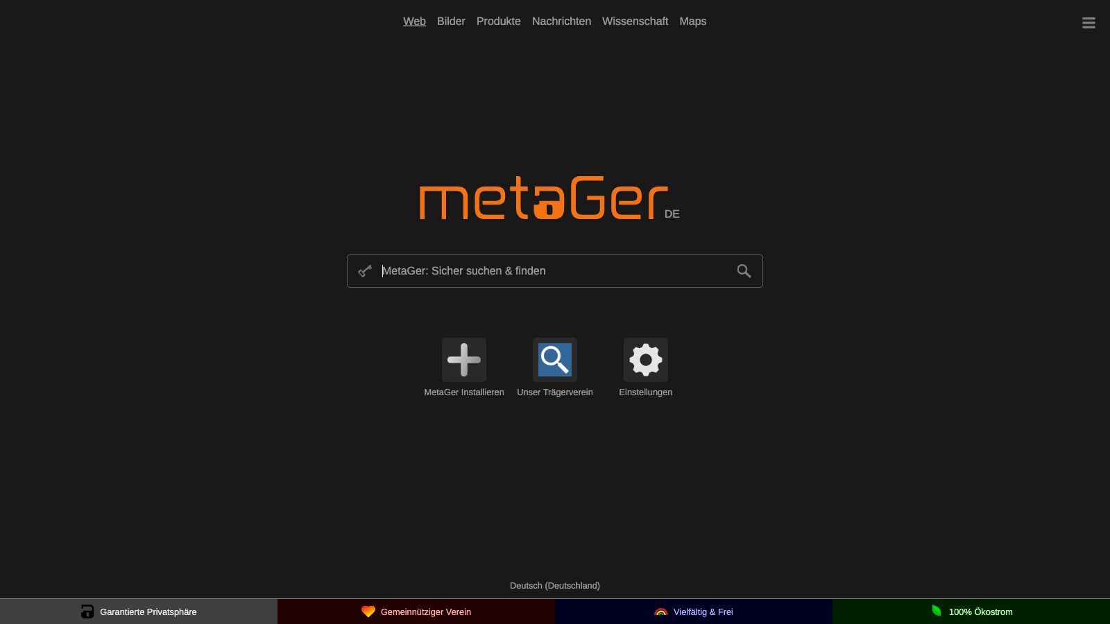 Startseite Suchmaschine MetaGer