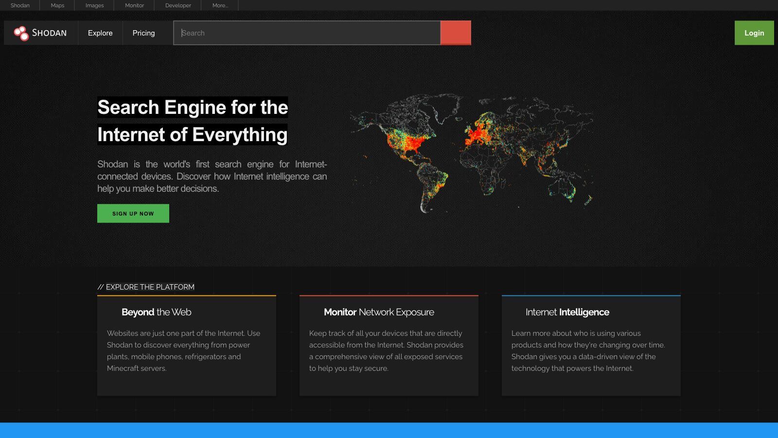 Startseite Suchmaschine Shodan.io