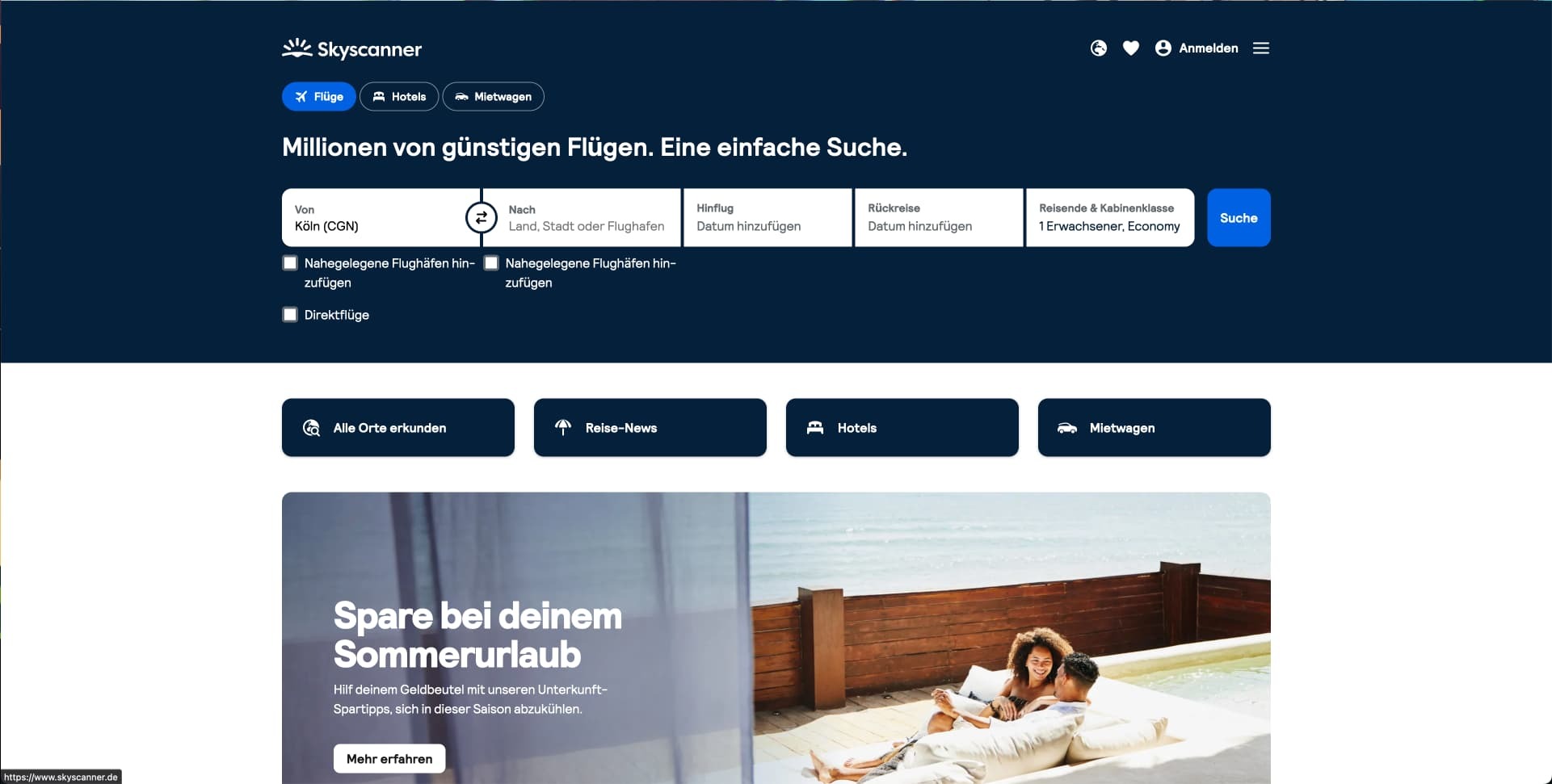Startseite Suchmaschine Skyscanner