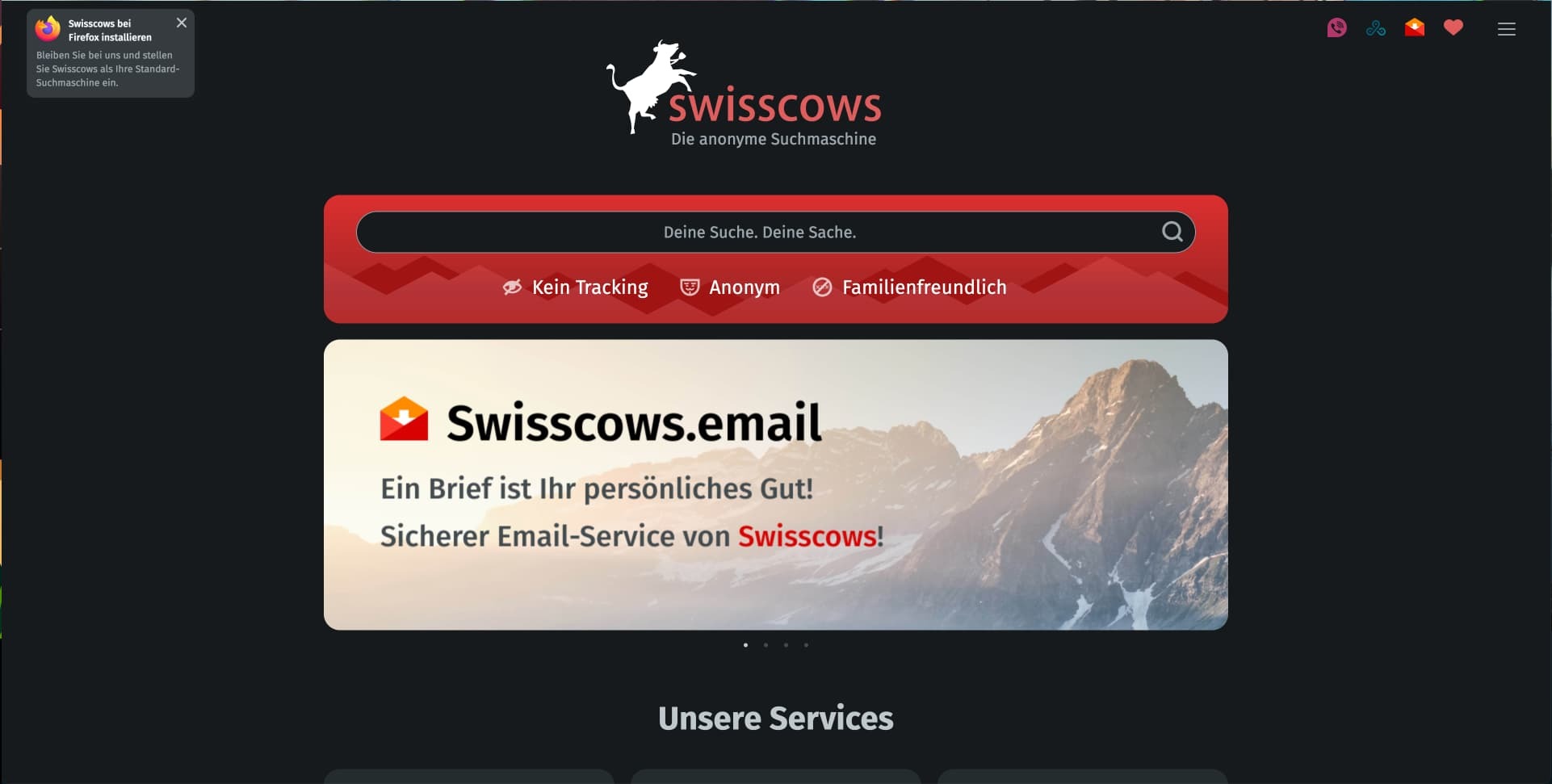 Startseite Suchmaschine Swisscows