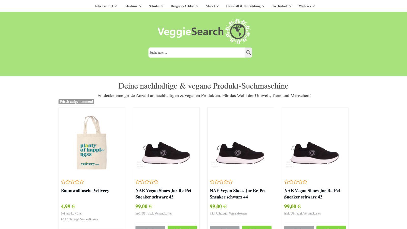 Startseite Suchmaschine VeggieSearch